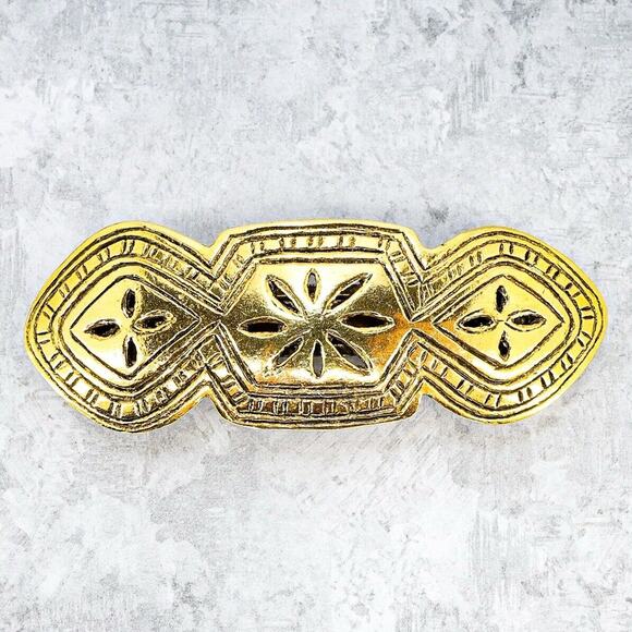 Vintage Large Scooter Paris Hair Clip Barrette GoldTone Etruscan Style 3.75” - Picture 1 of 5